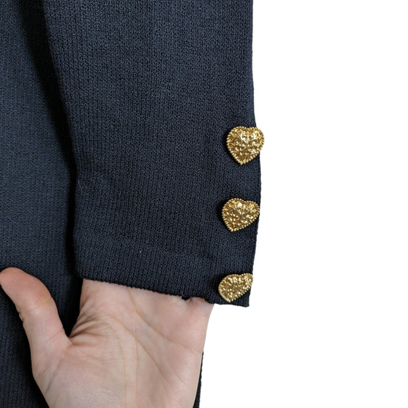 St. John Collection Heart Clasp/Ornaments Black Knit Long Cardigan Size 10 - Picture 3 of 6